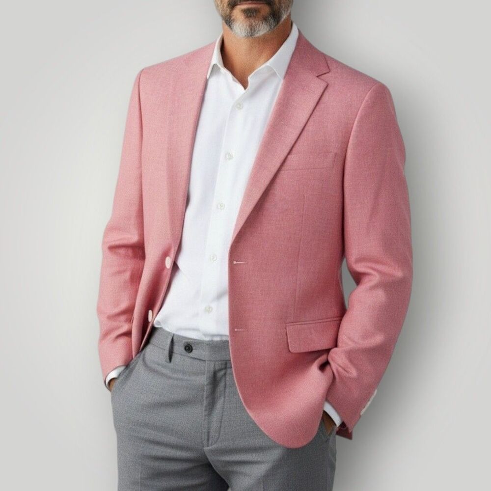 TOMMY HILFIGER Mens Blazer 40R Sport Coat 2 Button Suit Jacket Pink Cotton